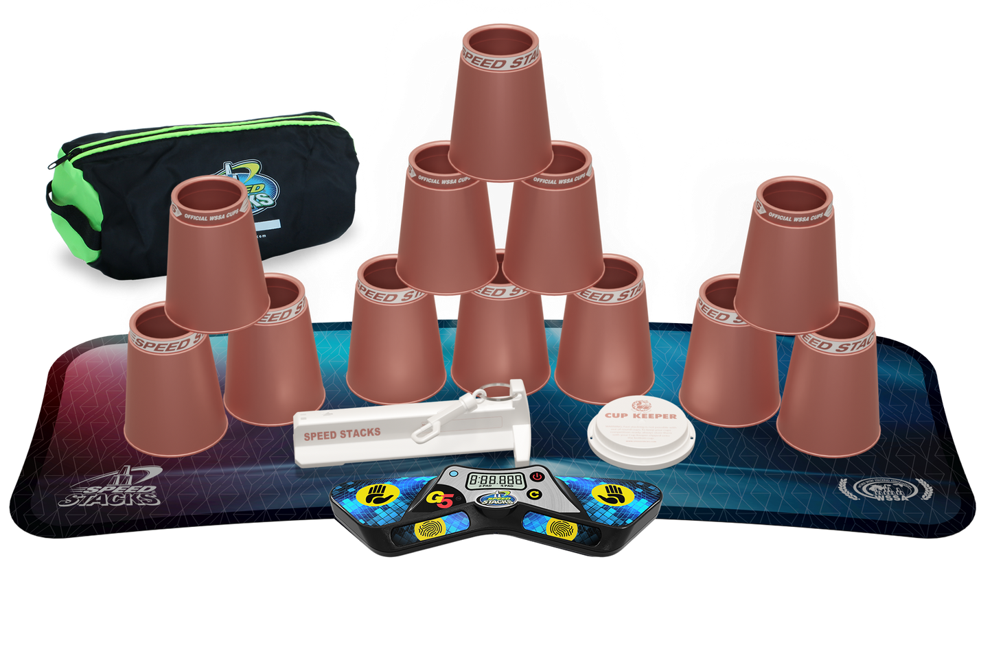 Speed Stacks Pro Series Sport Stacking Set with G5 Timer & Mat | Official WSSA Competition Cups | 12 Professional Speed Cups for Kids & Adults