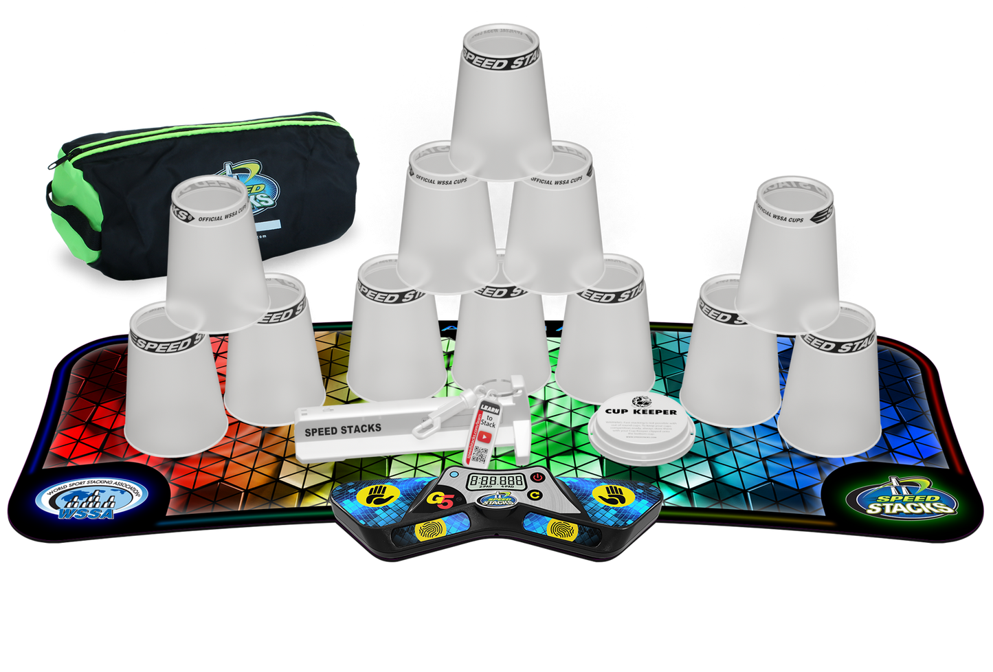 Speed Stacks Pro Series Sport Stacking Set with G5 Timer & Mat | Official WSSA Competition Cups | 12 Professional Speed Cups for Kids & Adults