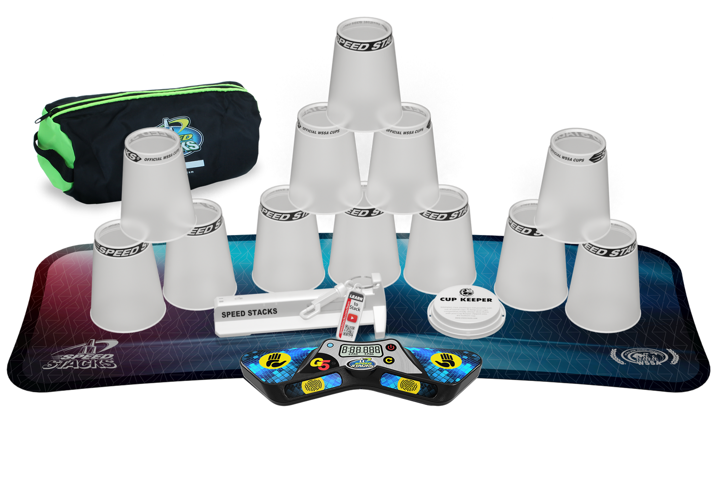 Speed Stacks Pro Series Sport Stacking Set with G5 Timer & Mat | Official WSSA Competition Cups | 12 Professional Speed Cups for Kids & Adults
