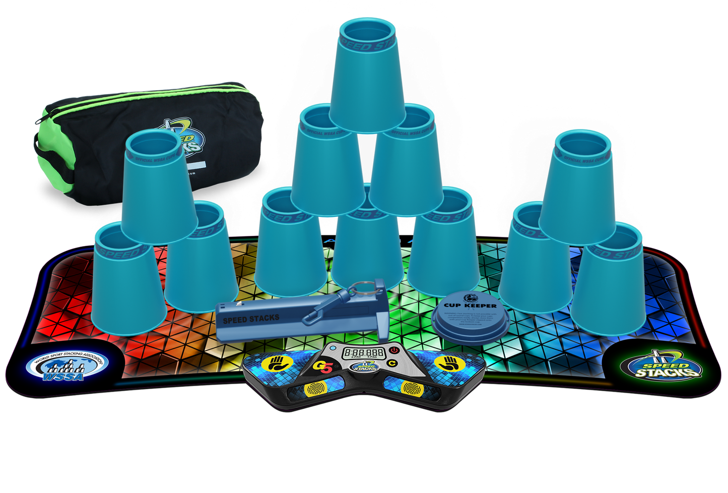 Speed Stacks Pro Series Sport Stacking Set with G5 Timer & Mat | Official WSSA Competition Cups | 12 Professional Speed Cups for Kids & Adults