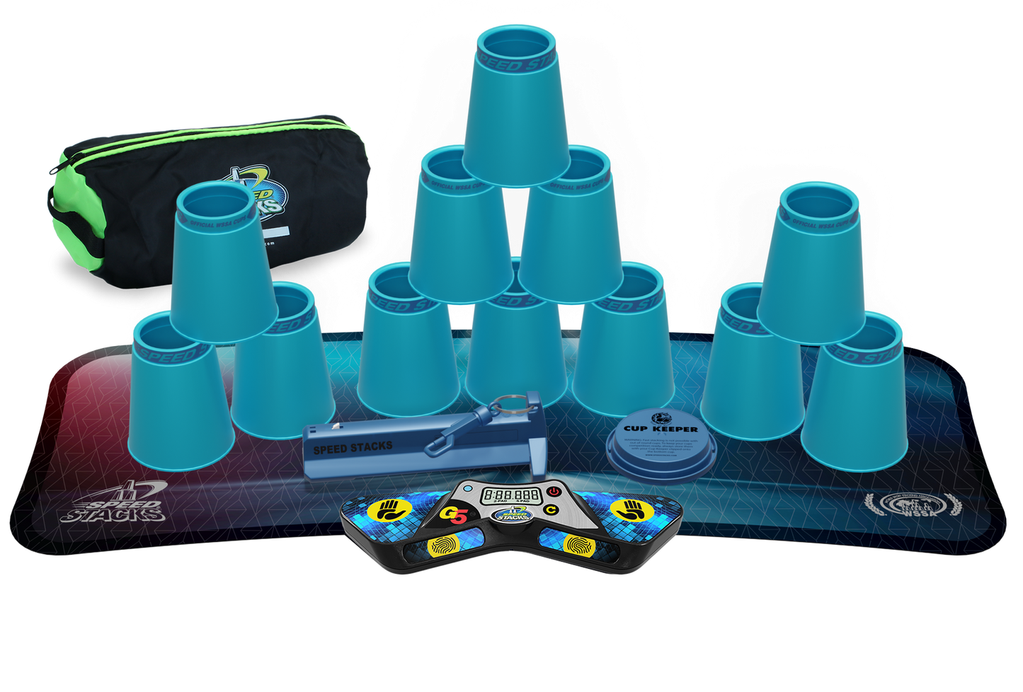 Speed Stacks Pro Series Sport Stacking Set with G5 Timer & Mat | Official WSSA Competition Cups | 12 Professional Speed Cups for Kids & Adults