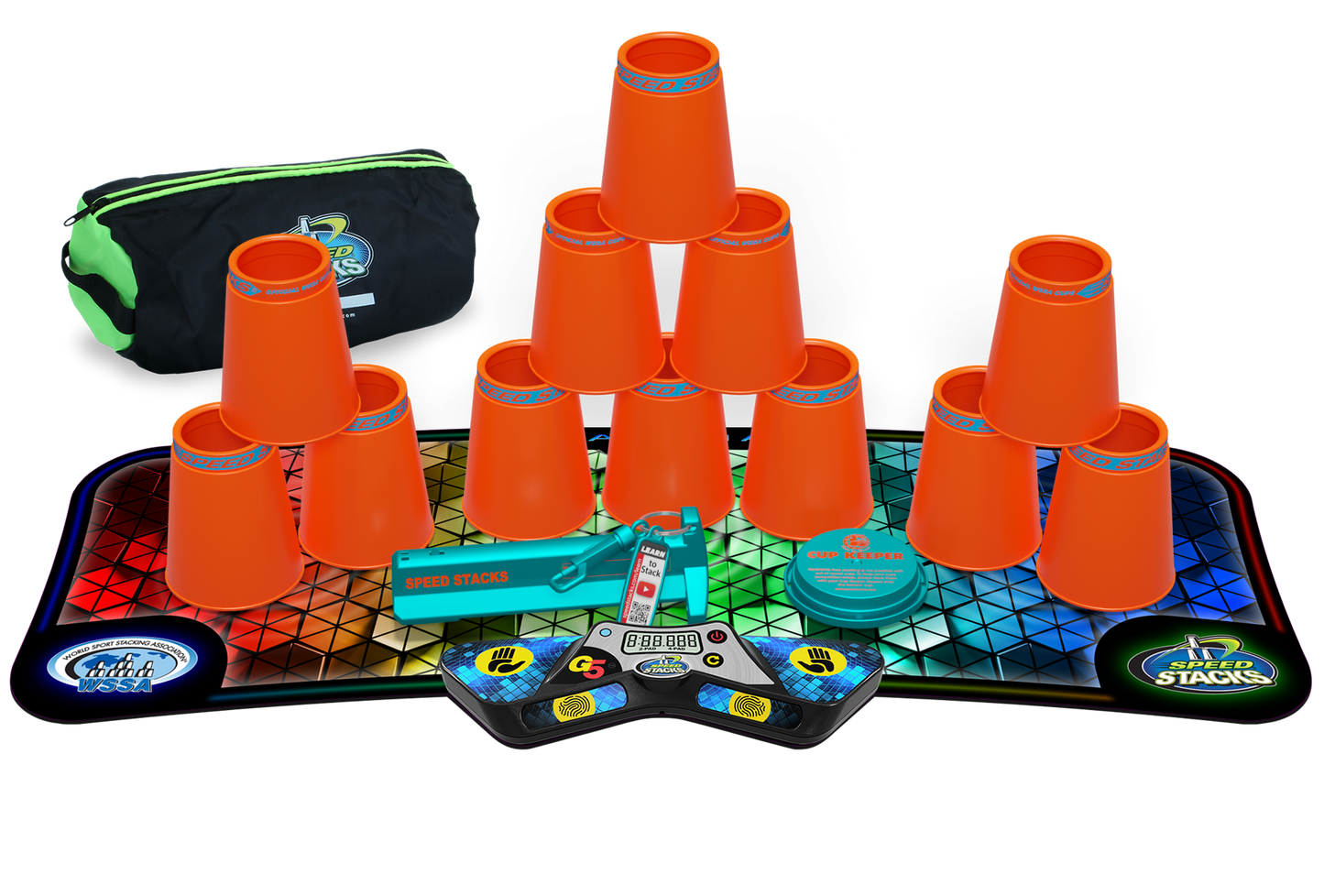 Speed Stacks Pro Series Sport Stacking Set with G5 Timer & Mat | Official WSSA Competition Cups | 12 Professional Speed Cups for Kids & Adults