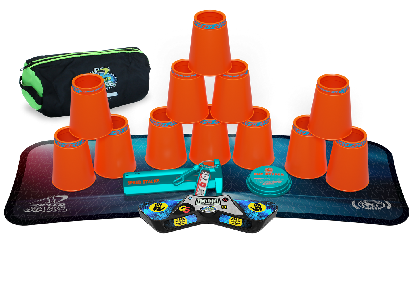 Speed Stacks Pro Series Sport Stacking Set with G5 Timer & Mat | Official WSSA Competition Cups | 12 Professional Speed Cups for Kids & Adults