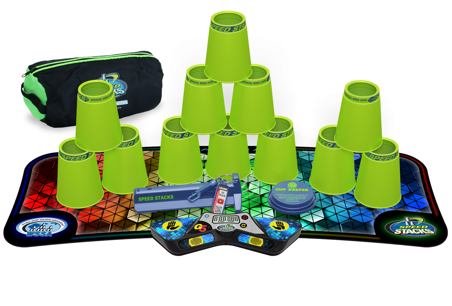 Speed Stacks Pro Series Sport Stacking Set with G5 Timer & Mat | Official WSSA Competition Cups | 12 Professional Speed Cups for Kids & Adults