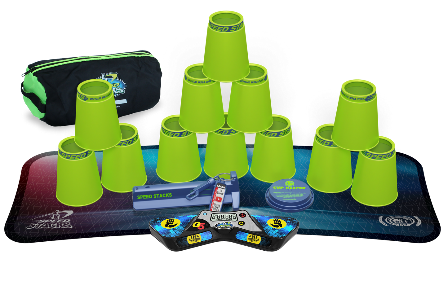Speed Stacks Pro Series Sport Stacking Set with G5 Timer & Mat | Official WSSA Competition Cups | 12 Professional Speed Cups for Kids & Adults