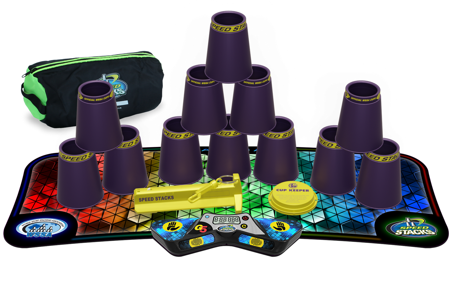 Speed Stacks Pro Series Sport Stacking Set with G5 Timer & Mat | Official WSSA Competition Cups | 12 Professional Speed Cups for Kids & Adults