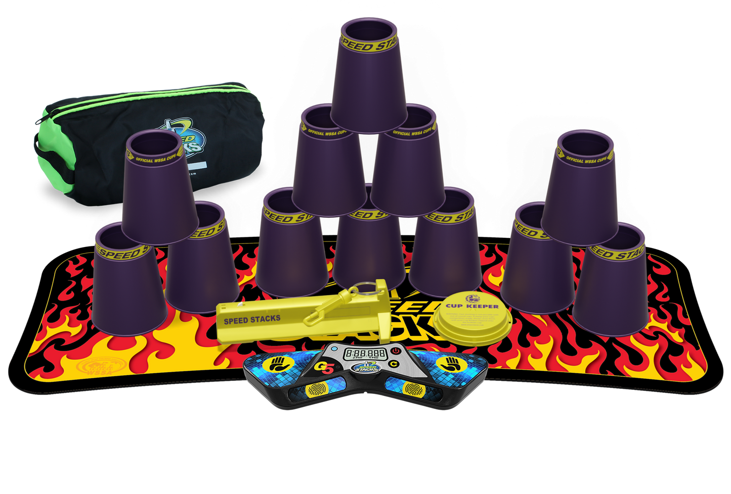 Speed Stacks Pro Series Sport Stacking Set with G5 Timer & Mat | Official WSSA Competition Cups | 12 Professional Speed Cups for Kids & Adults