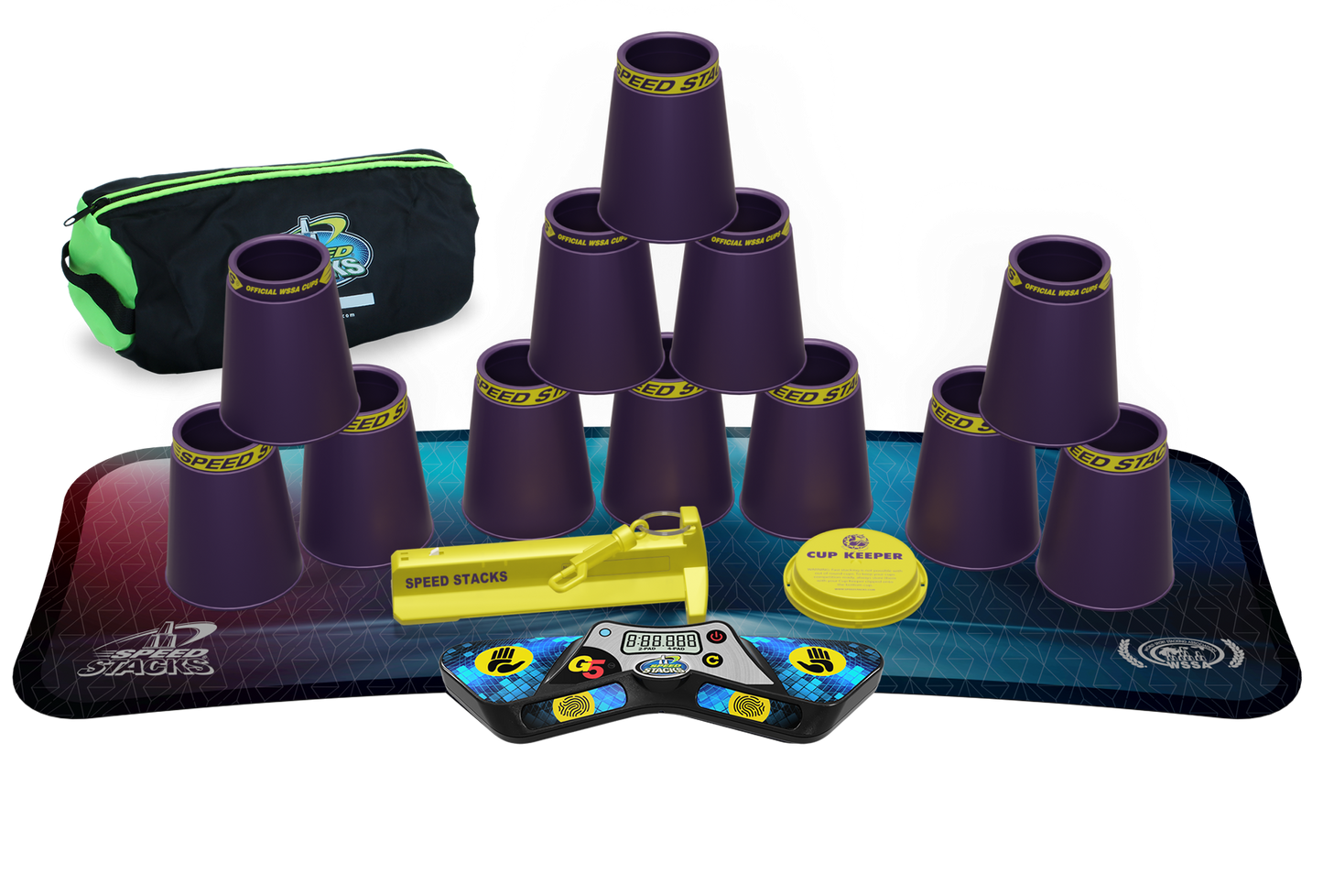Speed Stacks Pro Series Sport Stacking Set with G5 Timer & Mat | Official WSSA Competition Cups | 12 Professional Speed Cups for Kids & Adults