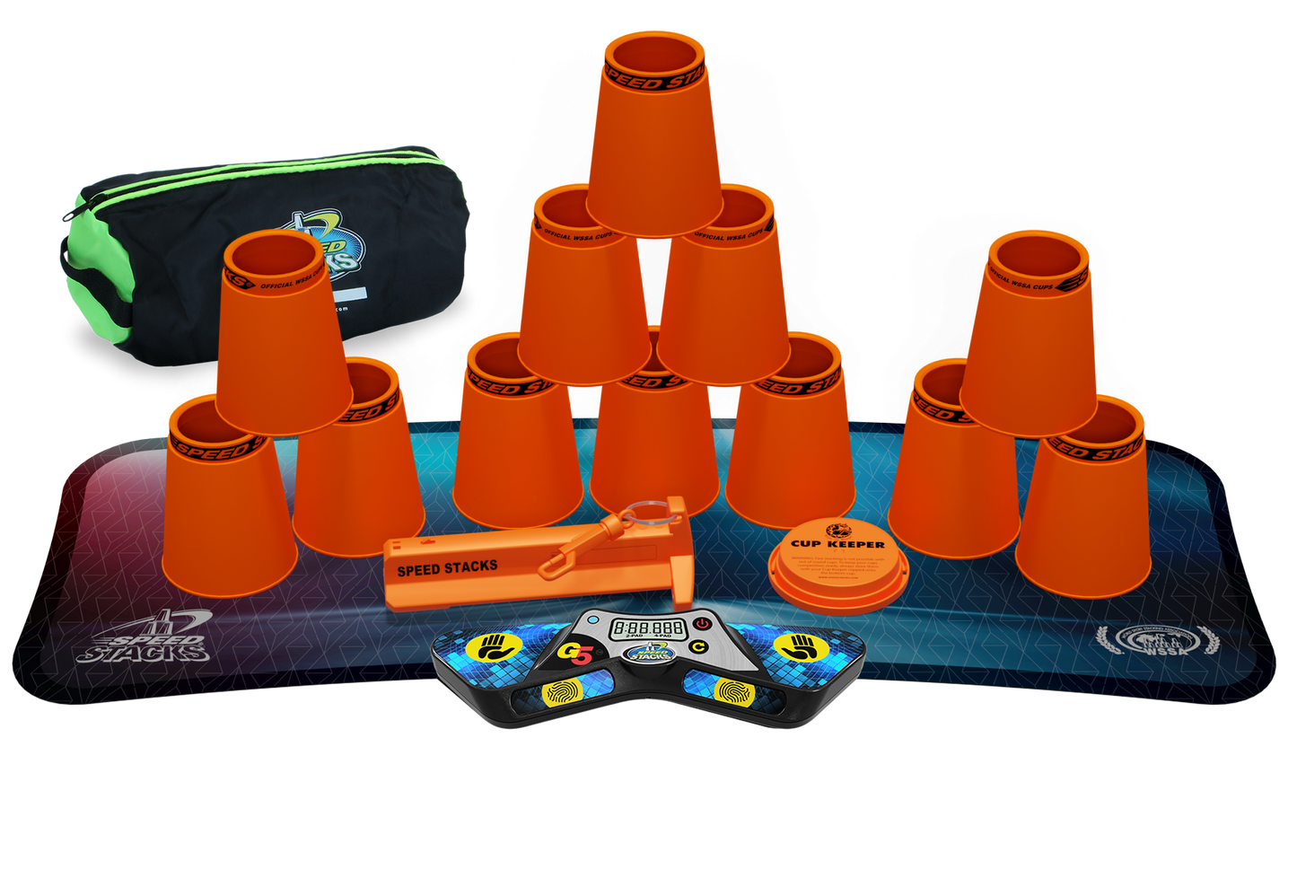 Speed Stacks Pro Series Sport Stacking Set with G5 Timer & Mat | Official WSSA Competition Cups | 12 Professional Speed Cups for Kids & Adults