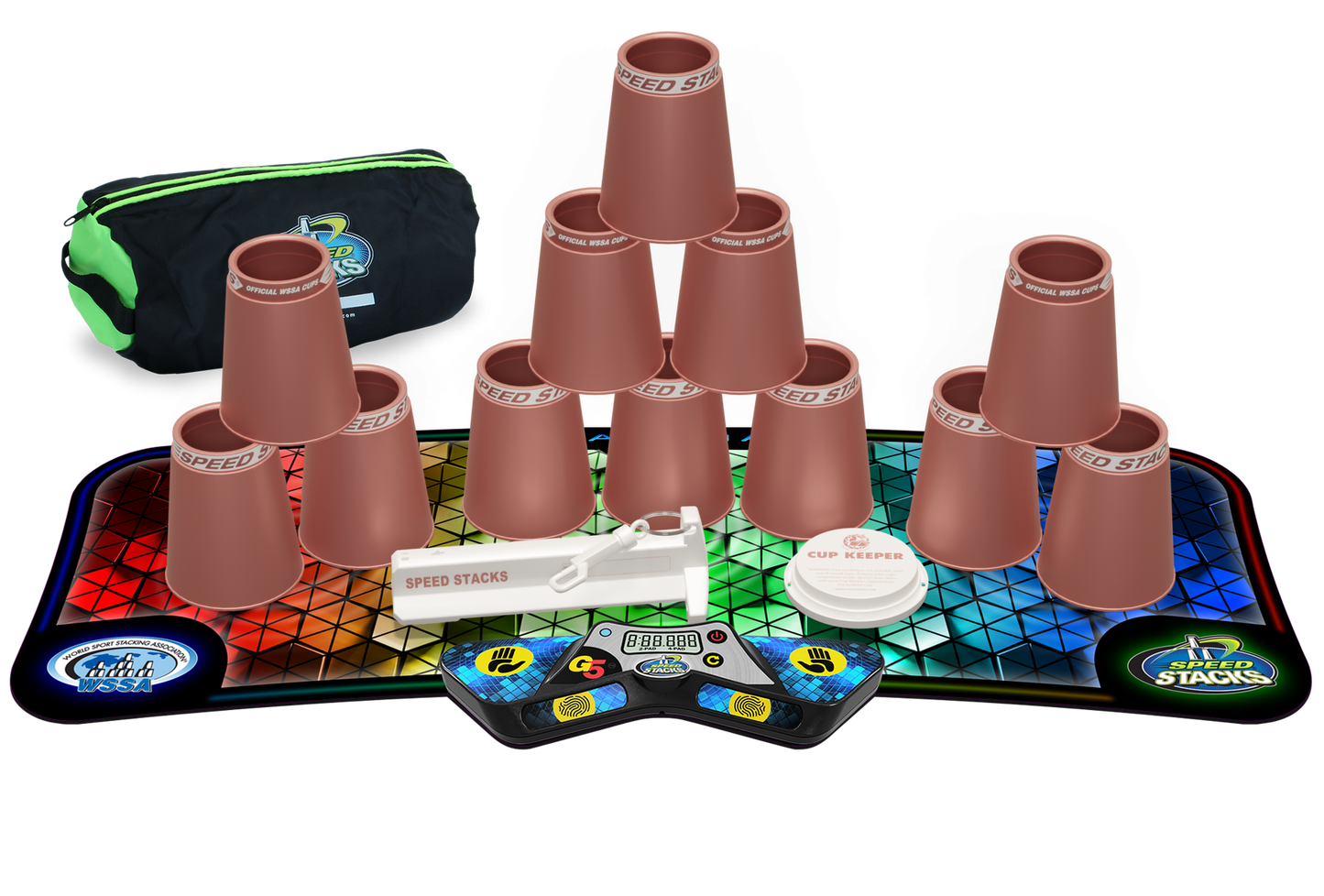 Speed Stacks Pro Series Sport Stacking Set with G5 Timer & Mat | Official WSSA Competition Cups | 12 Professional Speed Cups for Kids & Adults