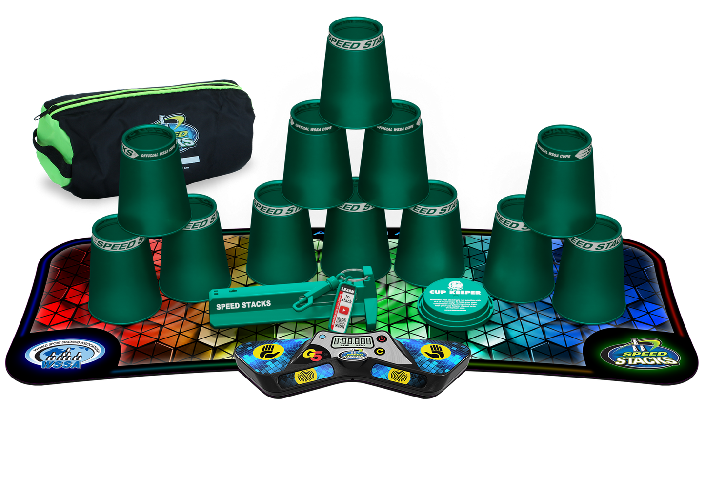 Speed Stacks Pro Series Sport Stacking Set with G5 Timer & Mat | Official WSSA Competition Cups | 12 Professional Speed Cups for Kids & Adults