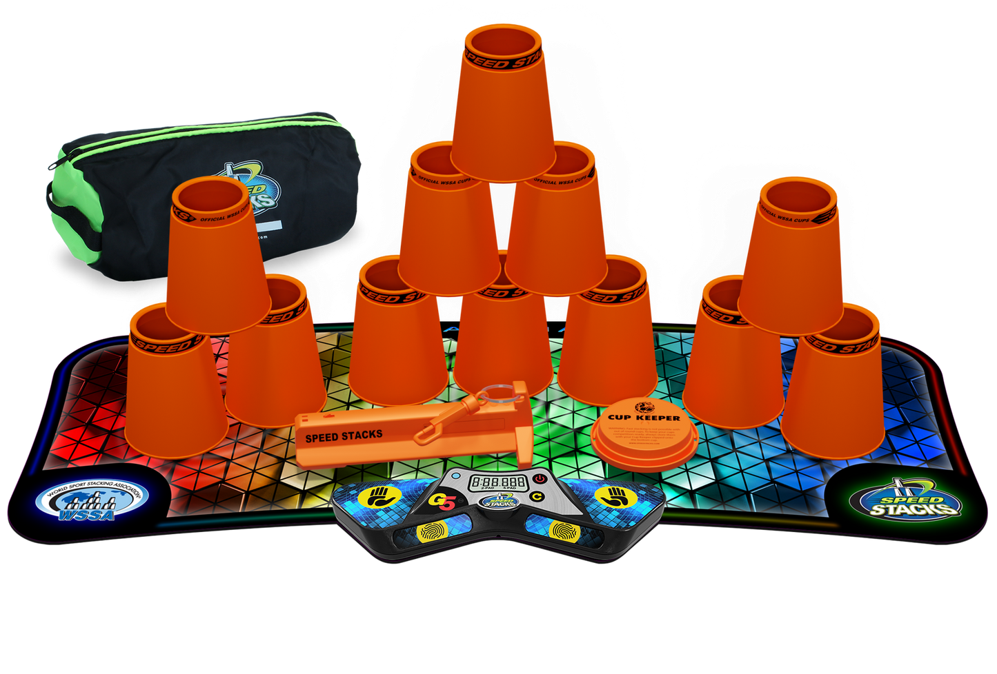 Speed Stacks Pro Series Sport Stacking Set with G5 Timer & Mat | Official WSSA Competition Cups | 12 Professional Speed Cups for Kids & Adults